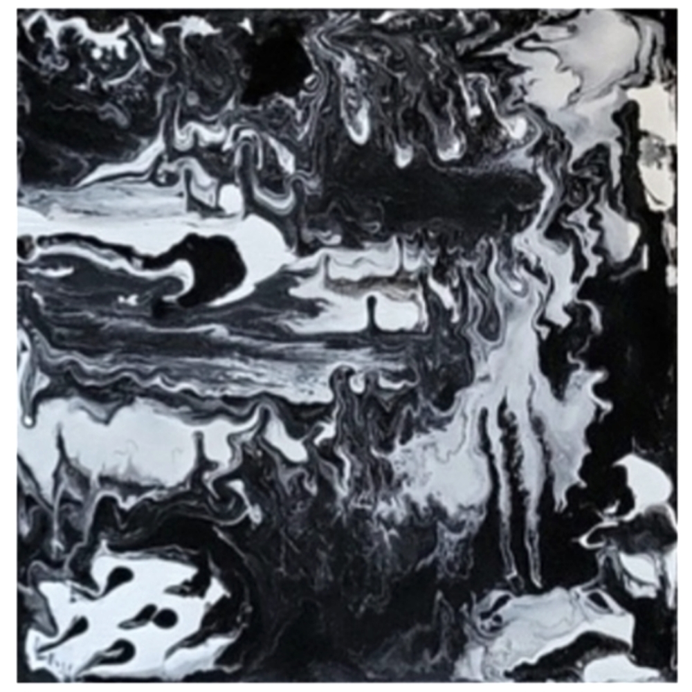 Hand Crafted Black and White Abstract Design 12 x 12 Inches Canvas Painting - Picture 4 of 4